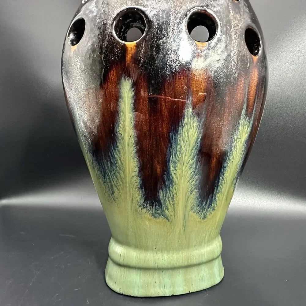 Vintage Sculptural Pierced Ceramic Vase Brutalist Ikebana Scandinavian Decor
